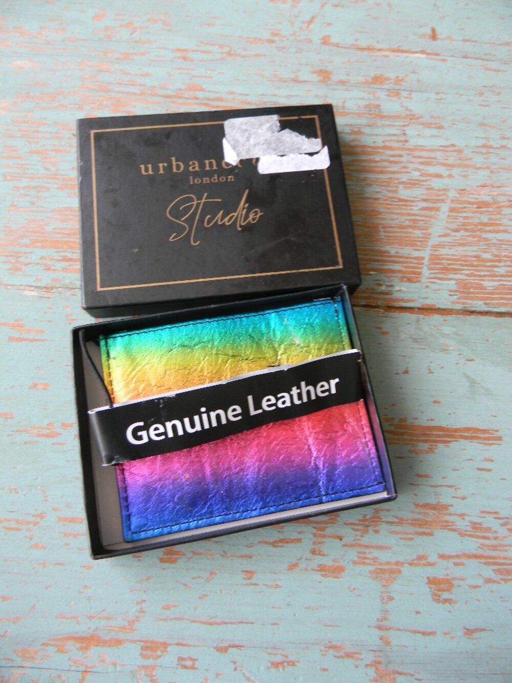 NEW UNISEX RAINBOW OMBRE LEATHER CARD ID CASE LONDON STUDIO GIFT BOX